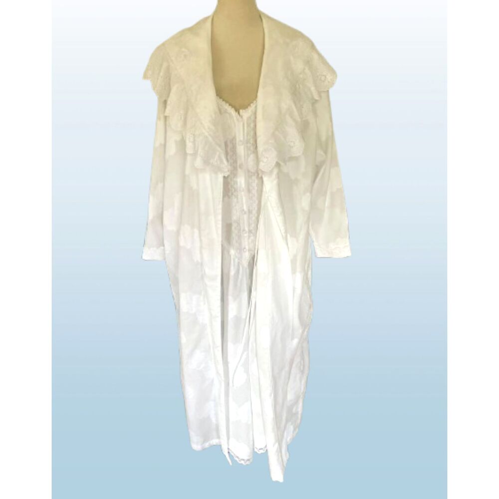 Vintage Victoria Secret White Cotton Nightgown with Robe Set Large
